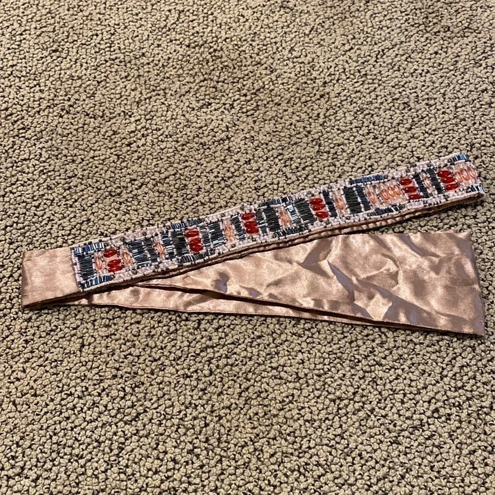 Beautiful Beaded Satin Tie Belt in EUC